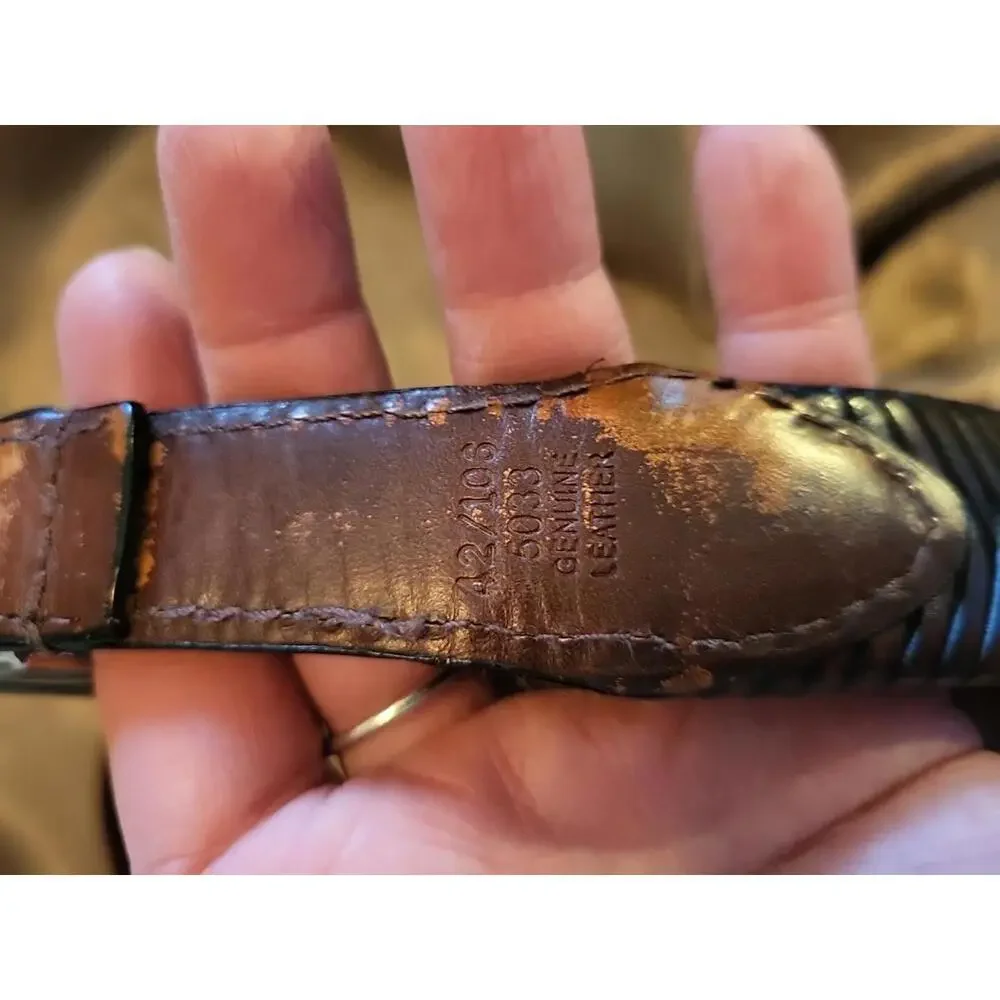 Brown Fishbone Leather Belt L42 x W1-1/4